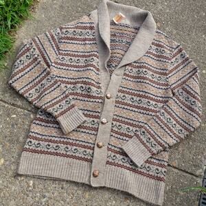 Vintage 70s 80s Lord Jeff Cardigan Sweater USA Made DuPont Orlon XL Multicolor